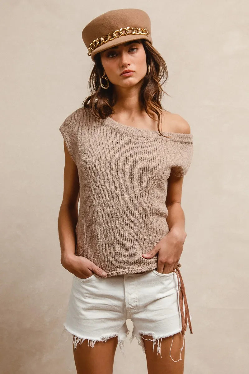 BiBi One Side Off Shoulder Knit Top