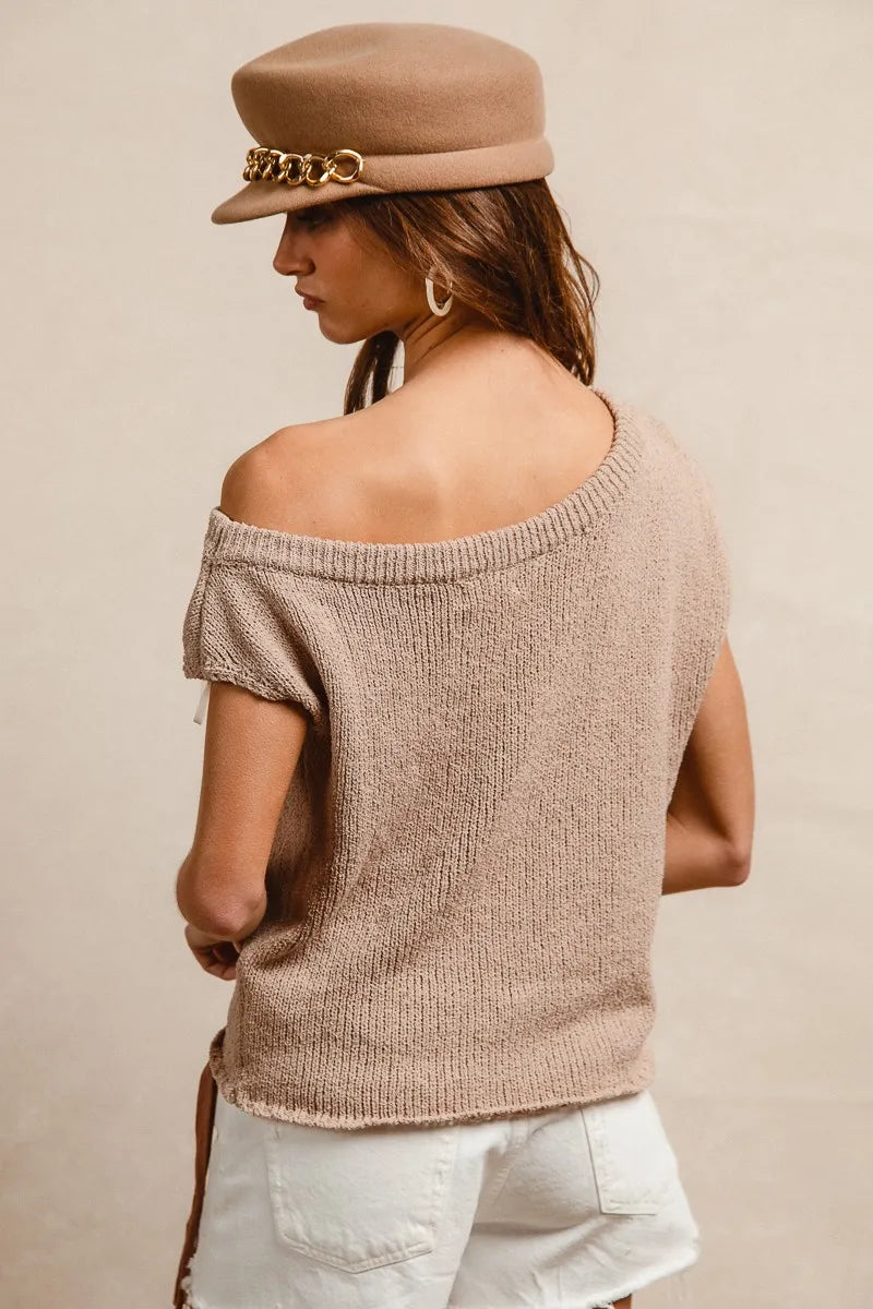 BiBi One Side Off Shoulder Knit Top