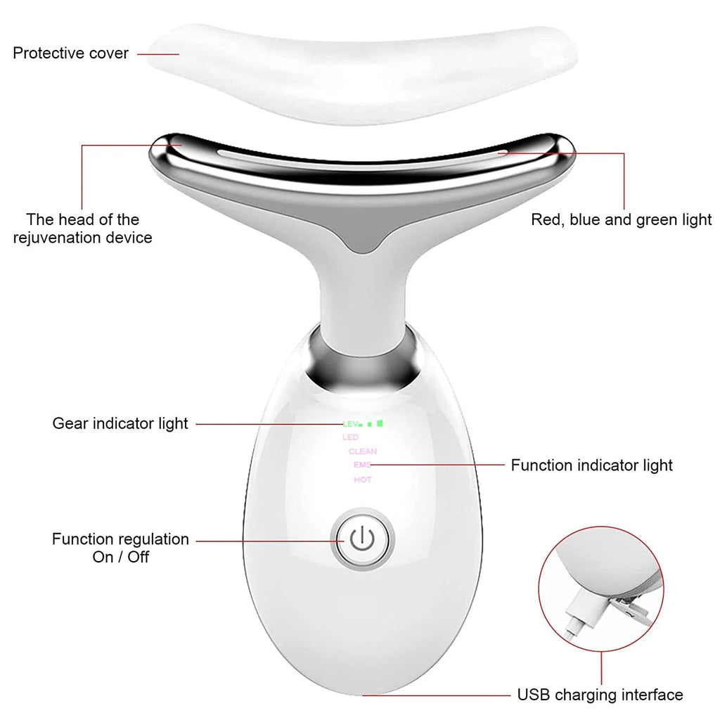Firming Removal Device for Neck Face, Facial and Neck Massage Kit, Double Chin Reducer Vibration Massager for Skin Care,Improve, Firm, and Smooth, White