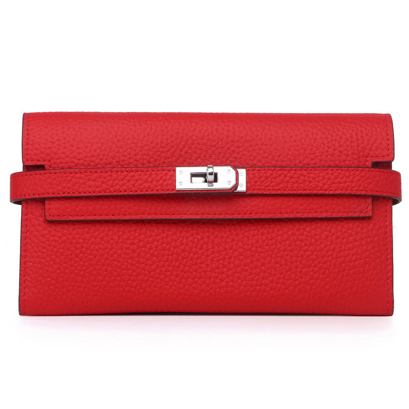 Women's Lychee Pattern Cowhide Clutch Bag