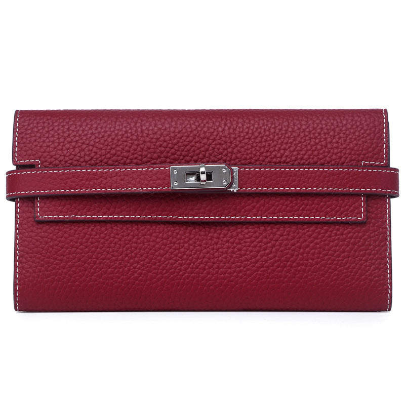 Women's Lychee Pattern Cowhide Clutch Bag