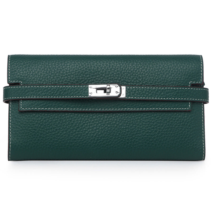 Women's Lychee Pattern Cowhide Clutch Bag