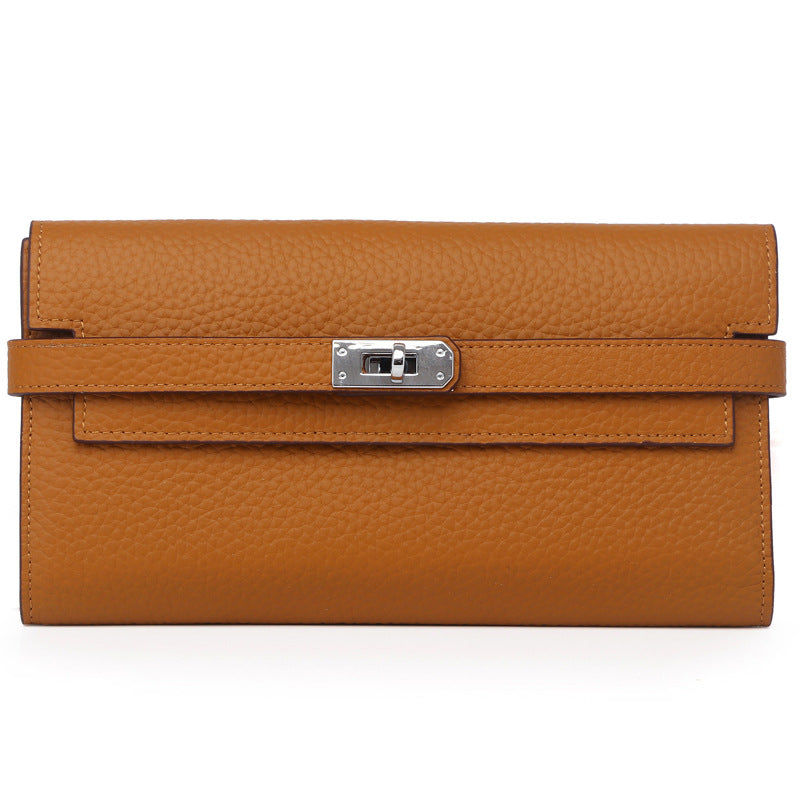 Women's Lychee Pattern Cowhide Clutch Bag