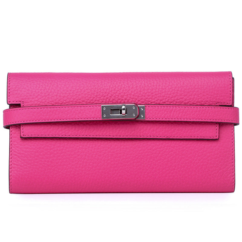 Women's Lychee Pattern Cowhide Clutch Bag