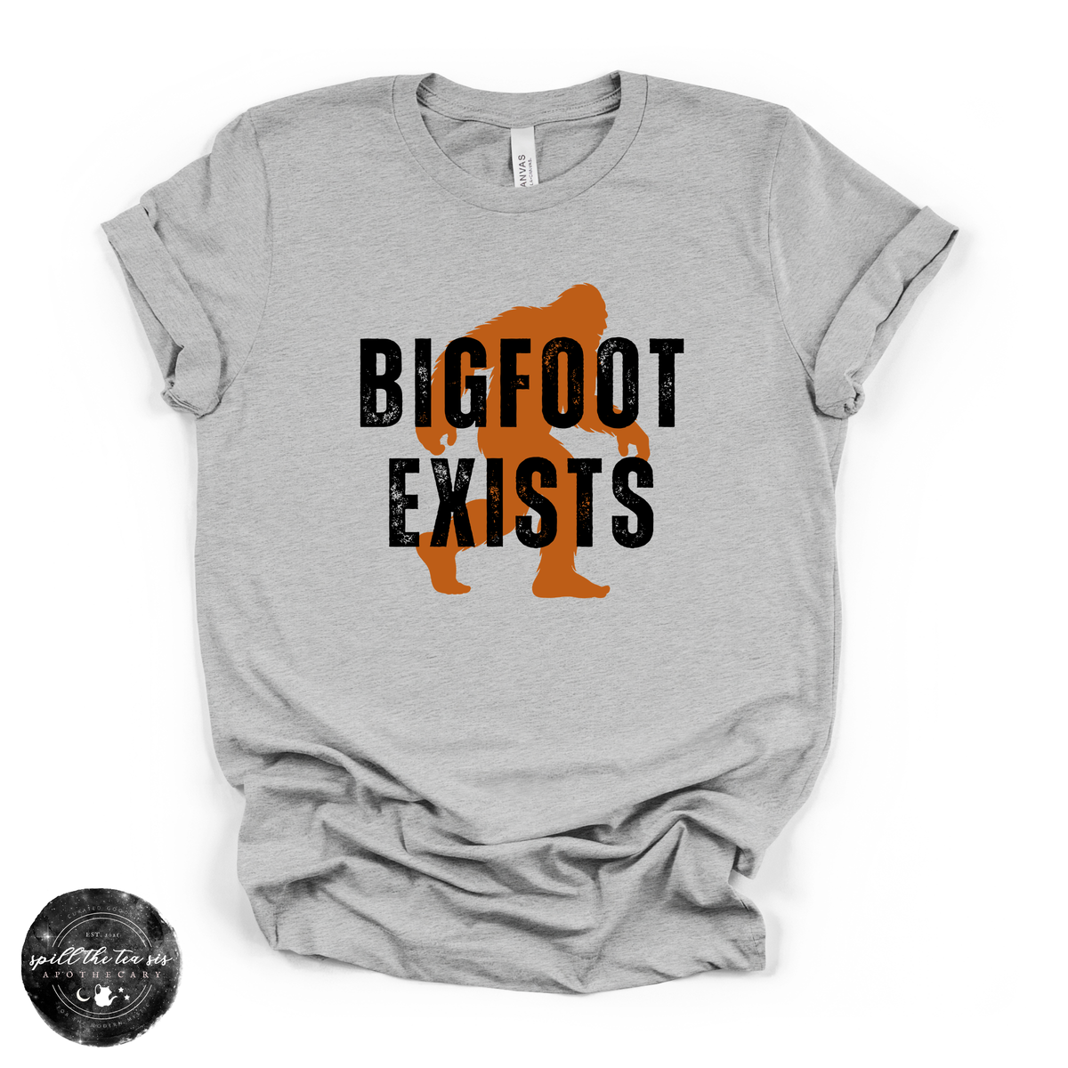 Bigfoot Exists Tee | Funny Cryptid Graphic T-Shirt (BLACK DESIGN)