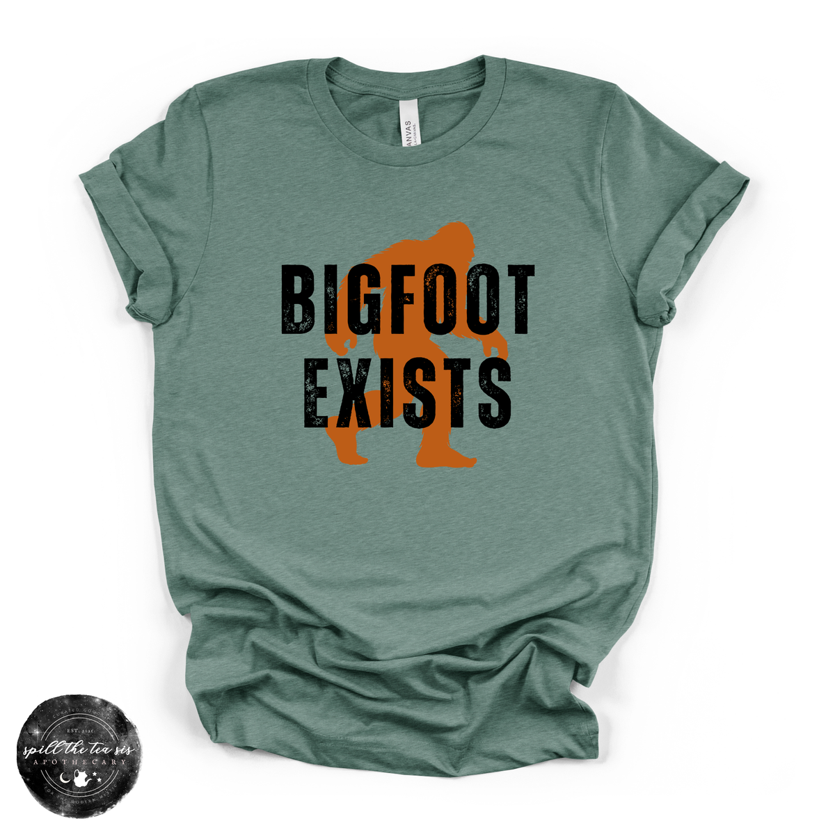 Bigfoot Exists Tee | Funny Cryptid Graphic T-Shirt (BLACK DESIGN)