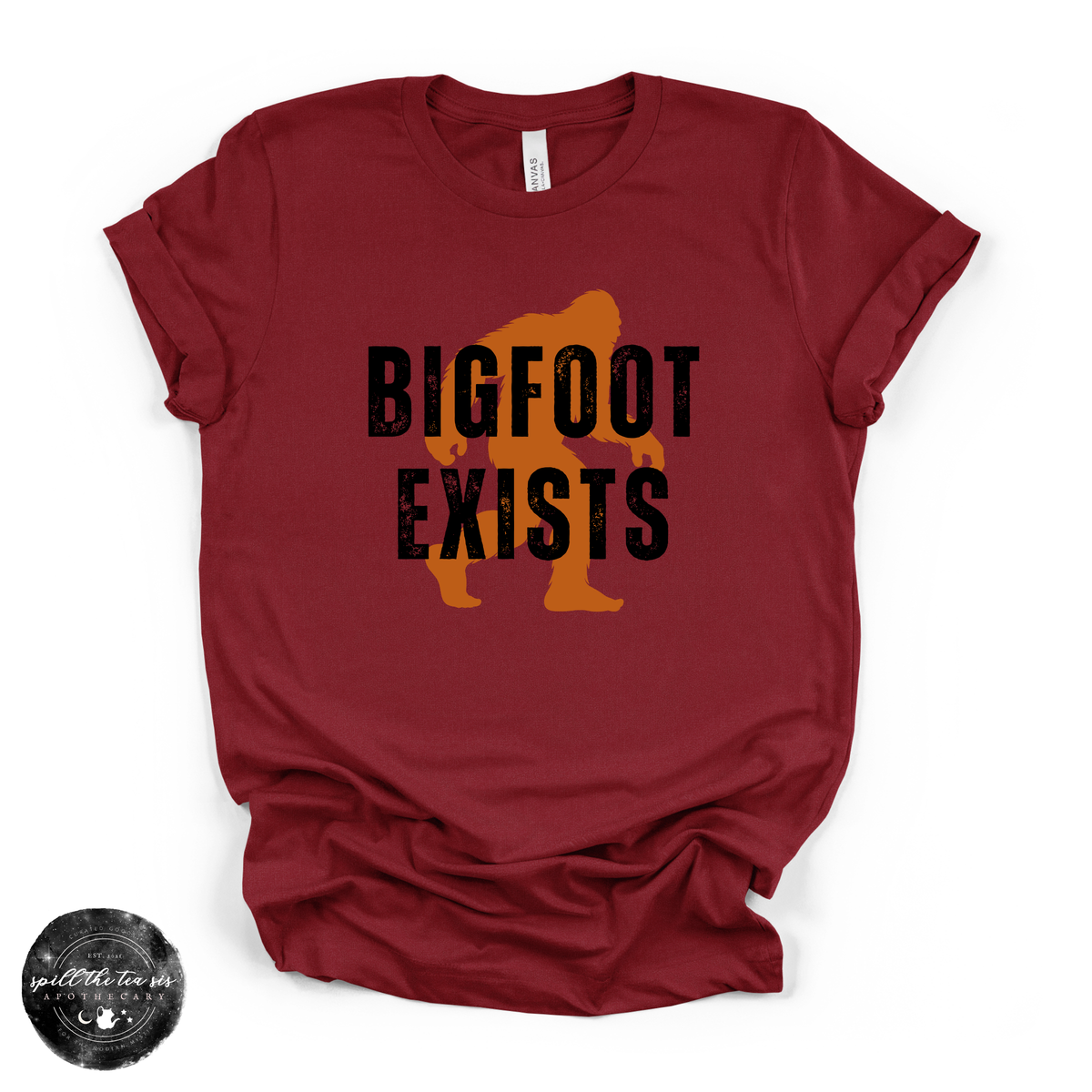 Bigfoot Exists Tee | Funny Cryptid Graphic T-Shirt (BLACK DESIGN)