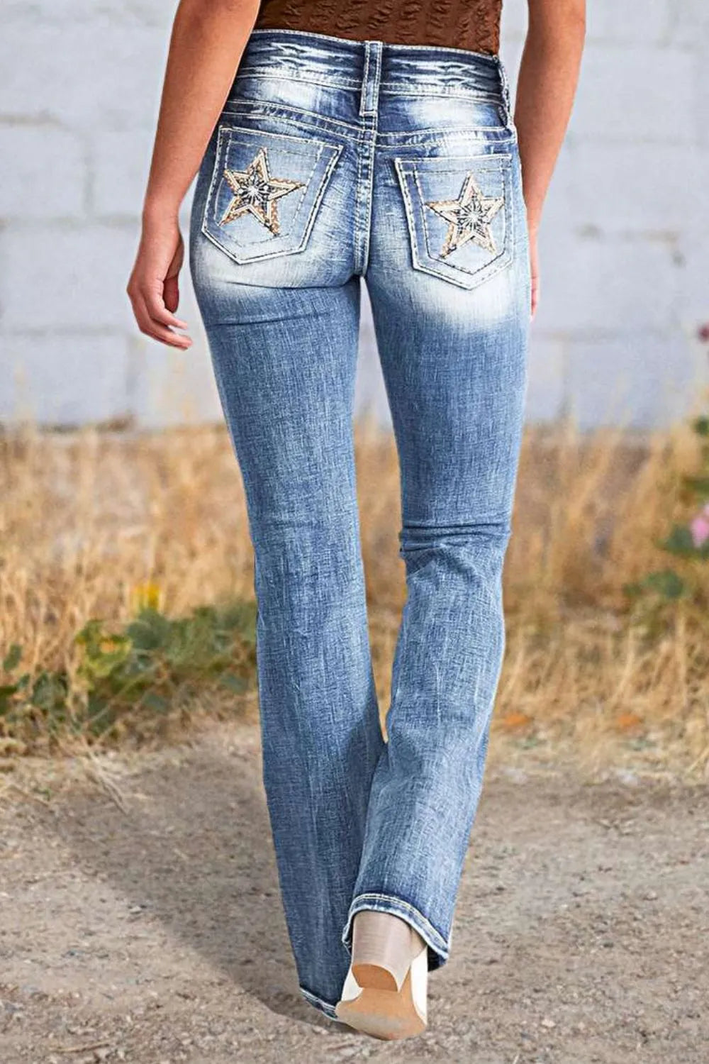 Star Embroidered Bootcut Jeans