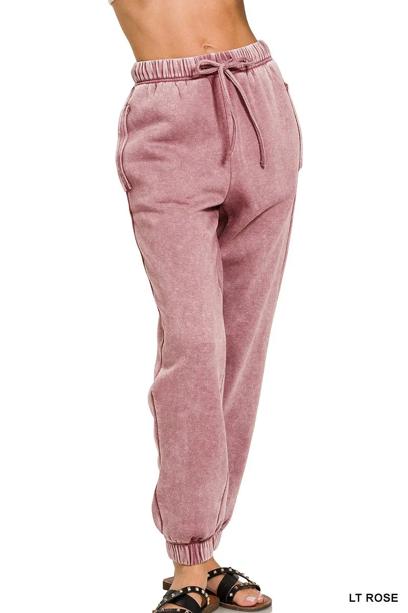 Zenana Acid Wash Fleece Sweatpants with Pockets