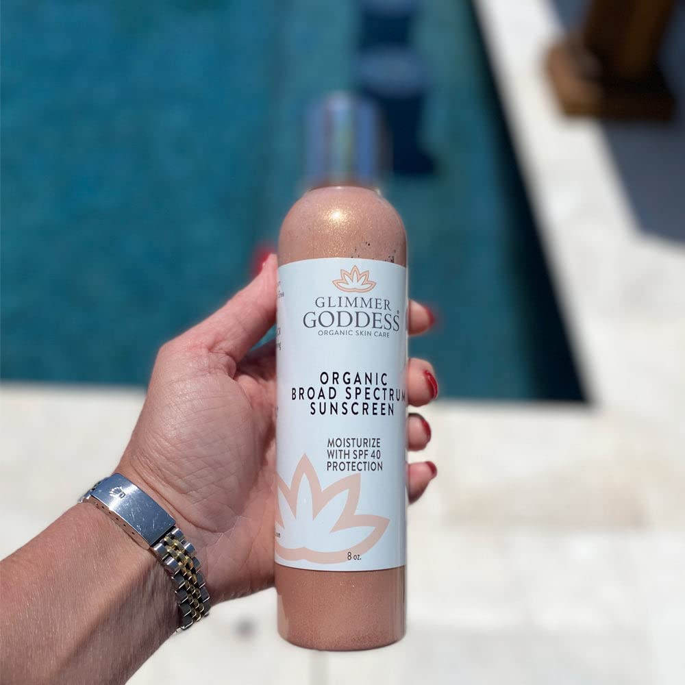GLIMMER GODDESS Organic Reef-Safe SPF 40+ Mineral Sunscreen, Shimmer, 8oz