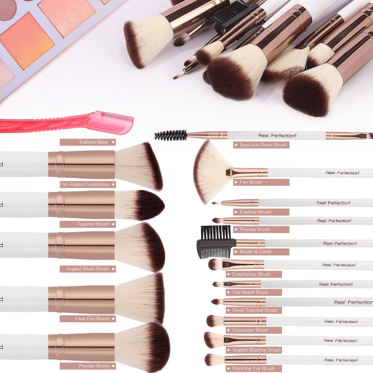 Real Perfection Makeup Brush Set (16 Pieces)