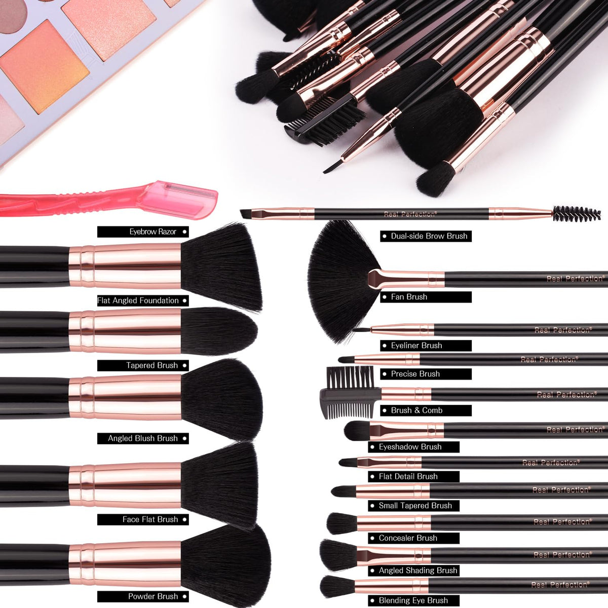 Real Perfection Makeup Brush Set (16 Pieces)