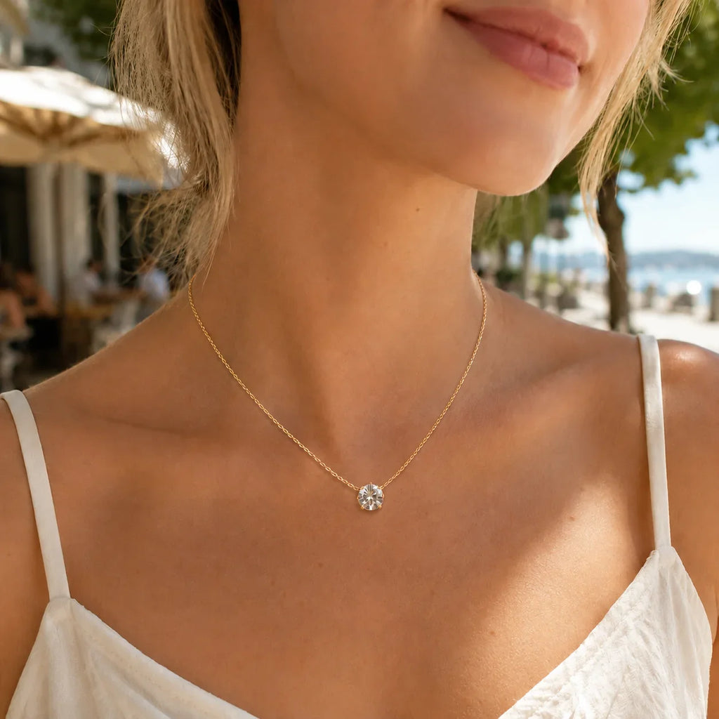 Zircon Choker Necklace Crystal Pendant 18K Gold Plated Stainless Steel Clavicle Chain Jewelry