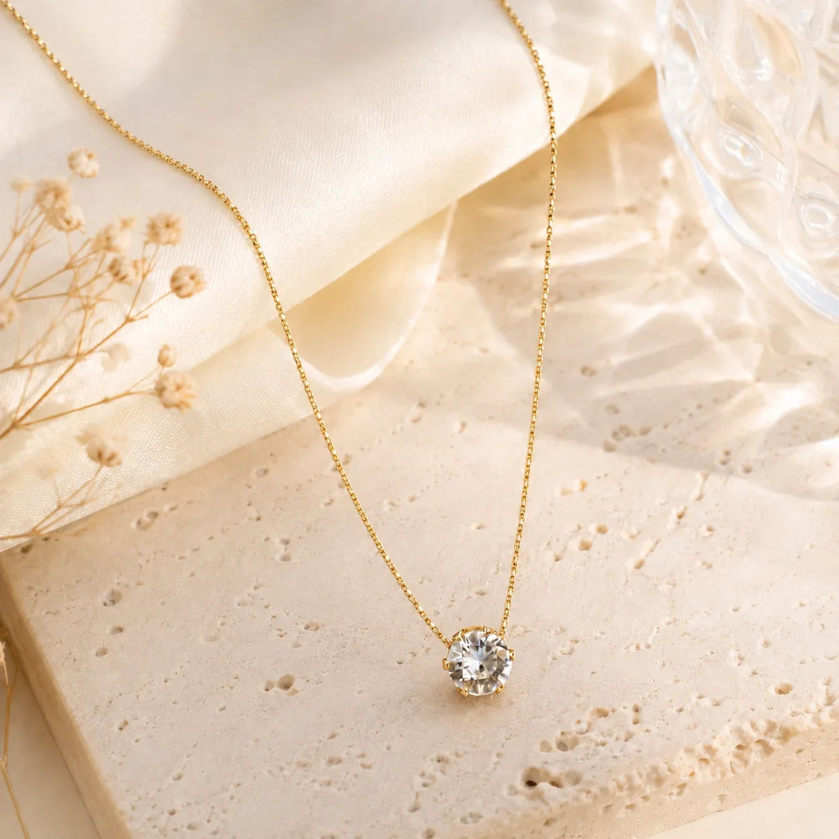 Zircon Choker Necklace Crystal Pendant 18K Gold Plated Stainless Steel Clavicle Chain Jewelry