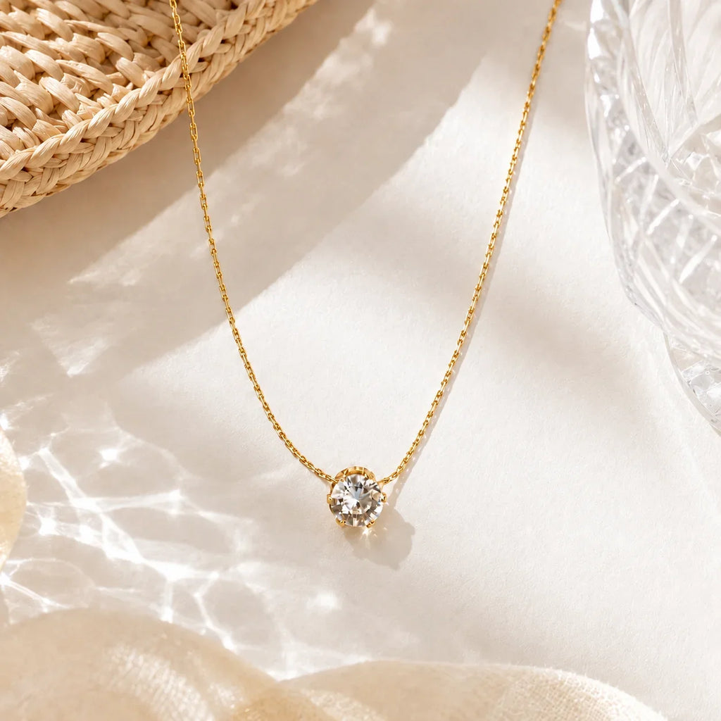 Zircon Choker Necklace Crystal Pendant 18K Gold Plated Stainless Steel Clavicle Chain Jewelry