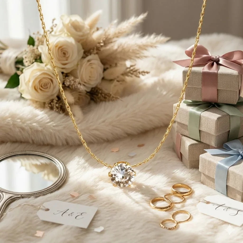 Zircon Choker Necklace Crystal Pendant 18K Gold Plated Stainless Steel Clavicle Chain Jewelry