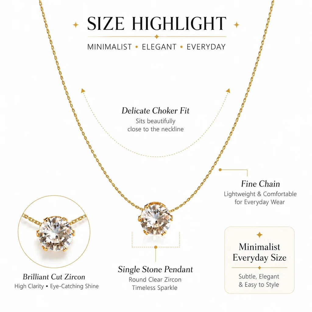 Zircon Choker Necklace Crystal Pendant 18K Gold Plated Stainless Steel Clavicle Chain Jewelry