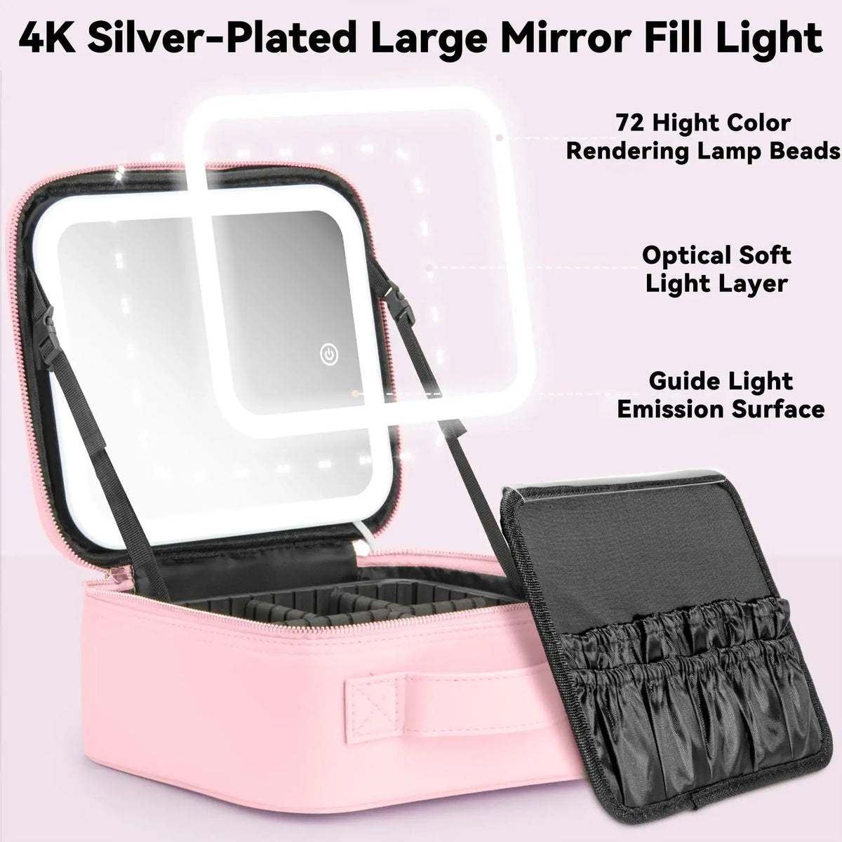 LED Lighted Makeup Bag with Mirror, 3-Color LED Lighted Makeup Case with Adjustable Dividers, Travel Bag & Bag with Mirror