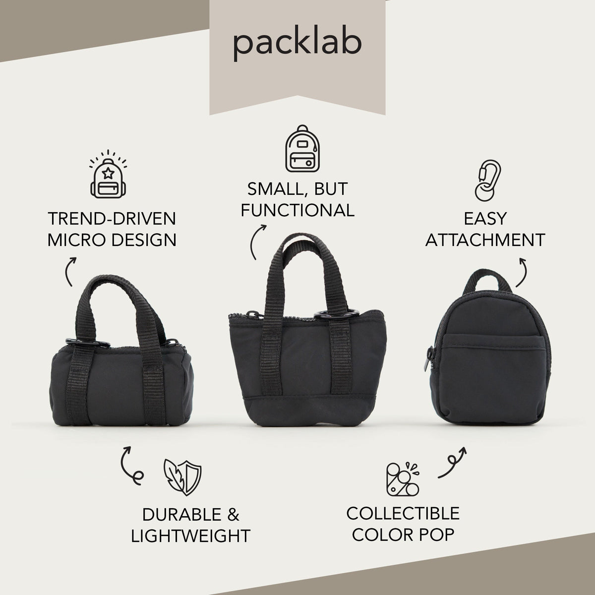 Micro Tote Keychain - Black Mini Tote Bag