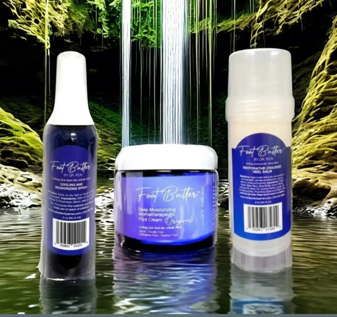 Foot Care Bundle – Lavender Jasmine Foot Butter, Cracked Heel Balm, Cooling Spray & Pumice Scrubber