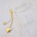 Lace & Love Heart Bag Charm  – White Bow with Gold Heart | Romantic Chic