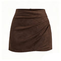 Autumn Winter Women Clothing Heap Pleated Suede Pantskirt High Waist Zipper Casual Short Pantskirt Women