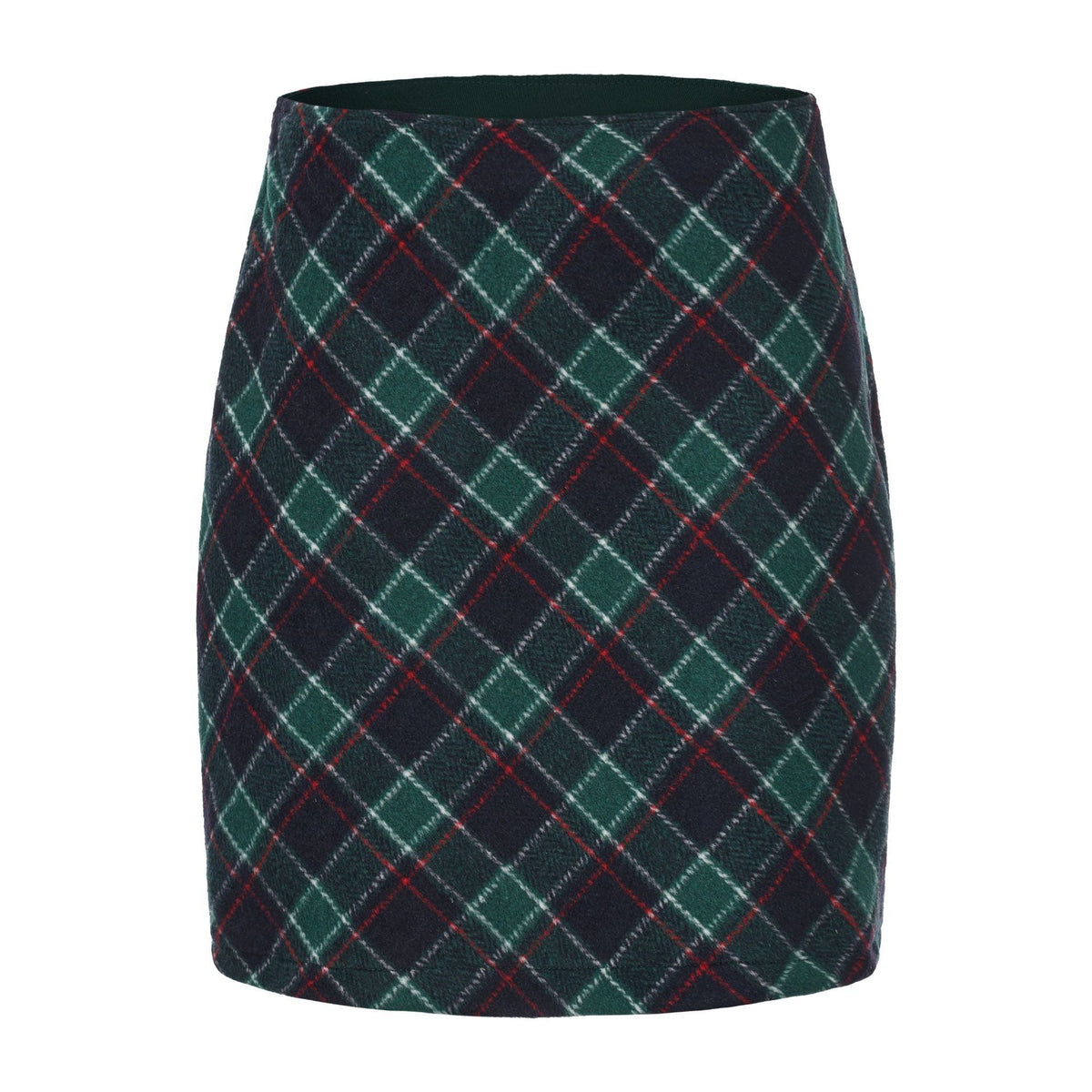 Women Woolen Plaid Elastic Skirt