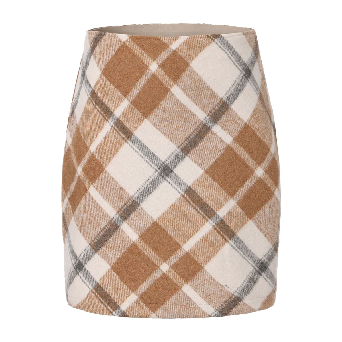 Women Woolen Plaid Elastic Skirt