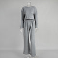 Gray Long Sleeve Trousers Pajamas Set Winter Wheat Jacquard Home Wear for Women
