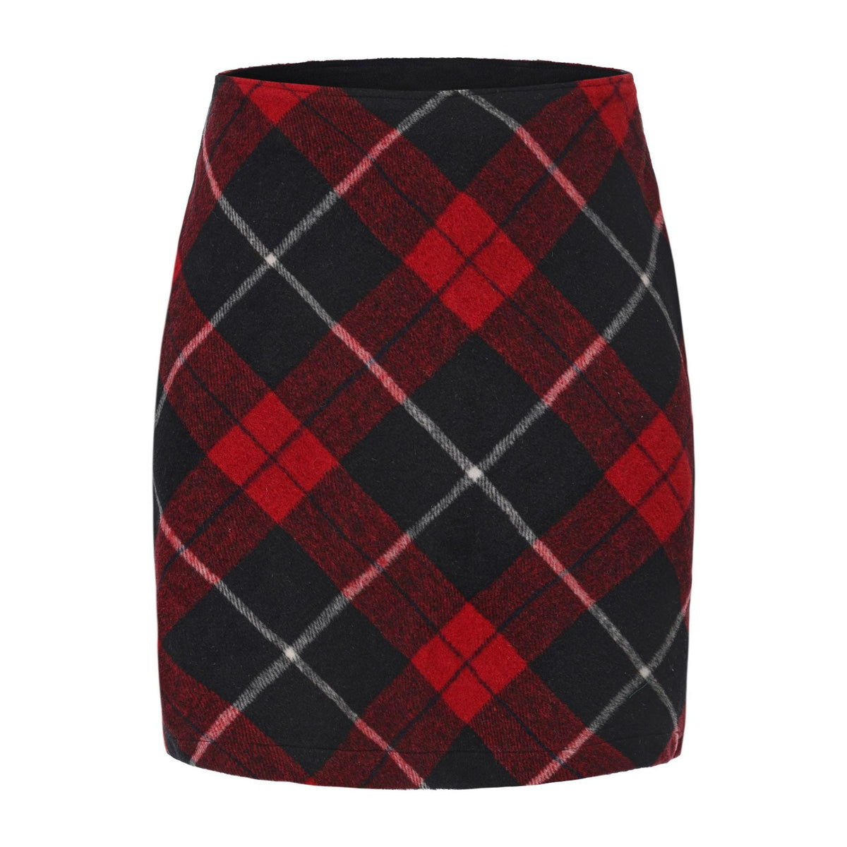 Women Woolen Plaid Elastic Skirt