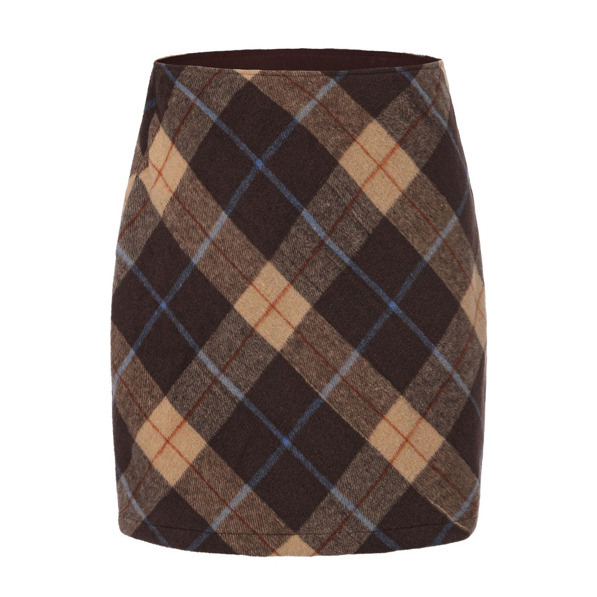 Women Woolen Plaid Elastic Skirt