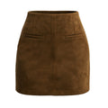 Autumn Winter Women Suede Pocket Skirt High Waist Zipper Solid Color Mini Skirt