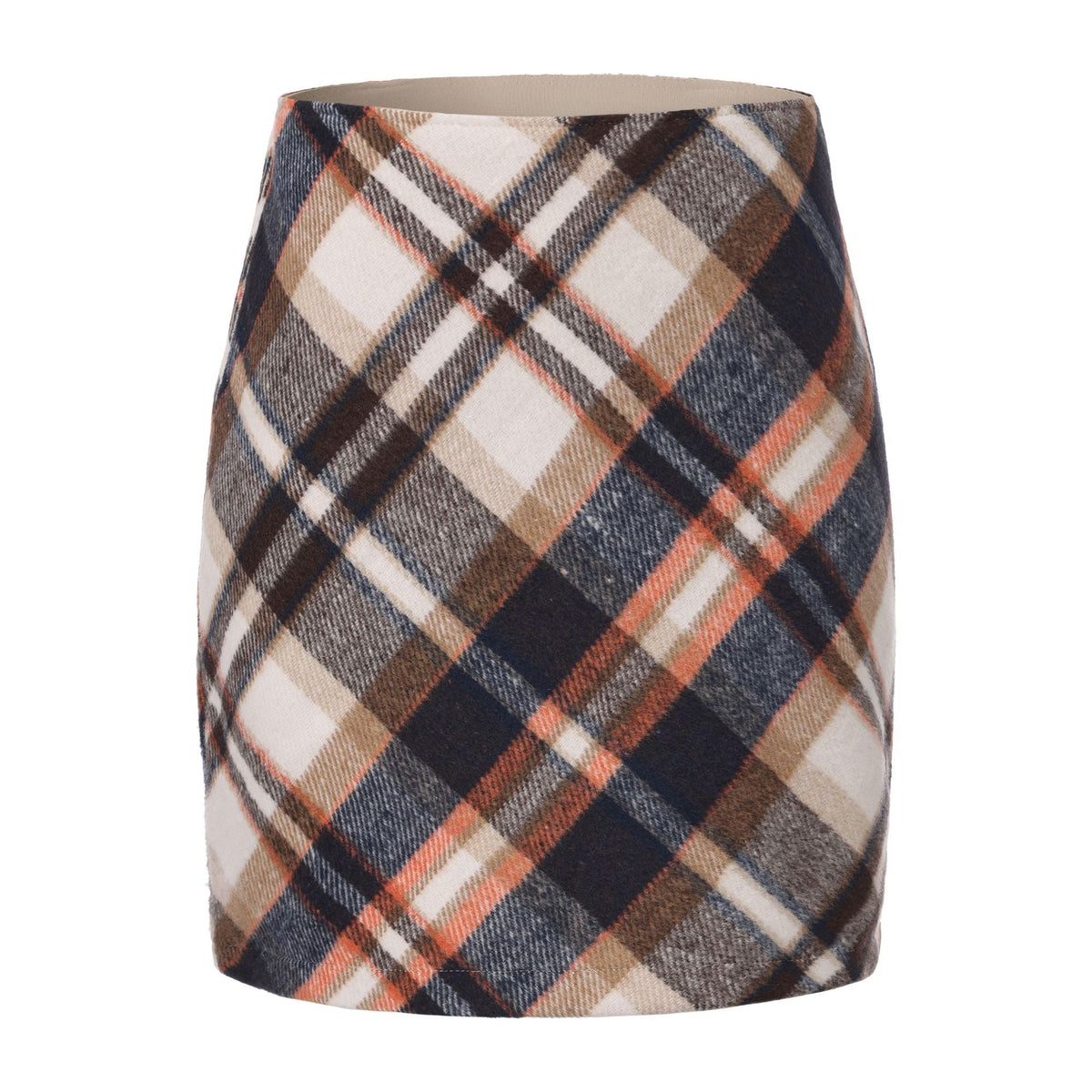 Women Woolen Plaid Elastic Skirt