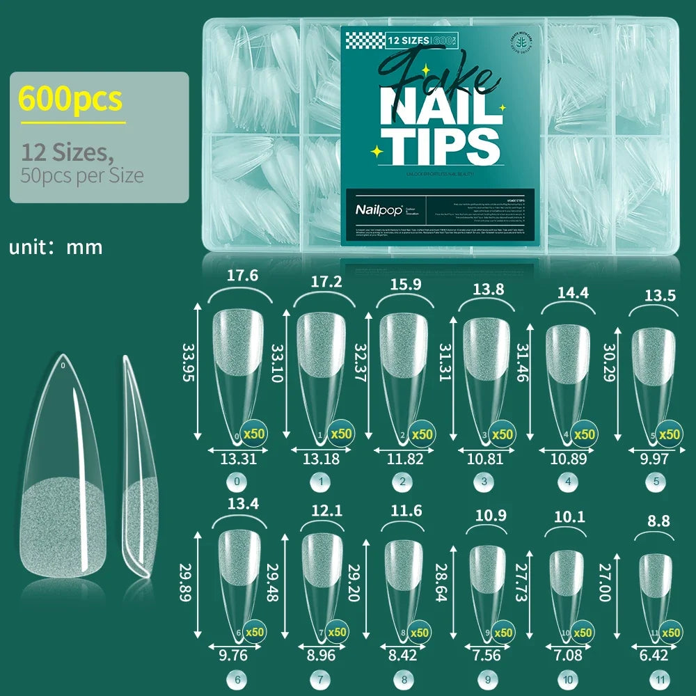 Nailpop False Nails 10/12 Sizes Full Cover Tips Clear Color Durable Lightweight Natural Look Manicure  Salon Quality DIY 600pcs
