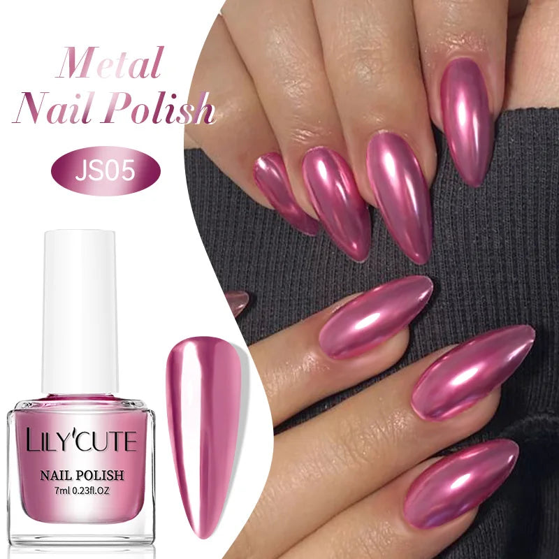 LILYCUTE 7ml Mirror Silver Metallic Nail Polish Super Bright Metal Effect Nail Art Varnish Fast Drying No Need Lamp For Manicure