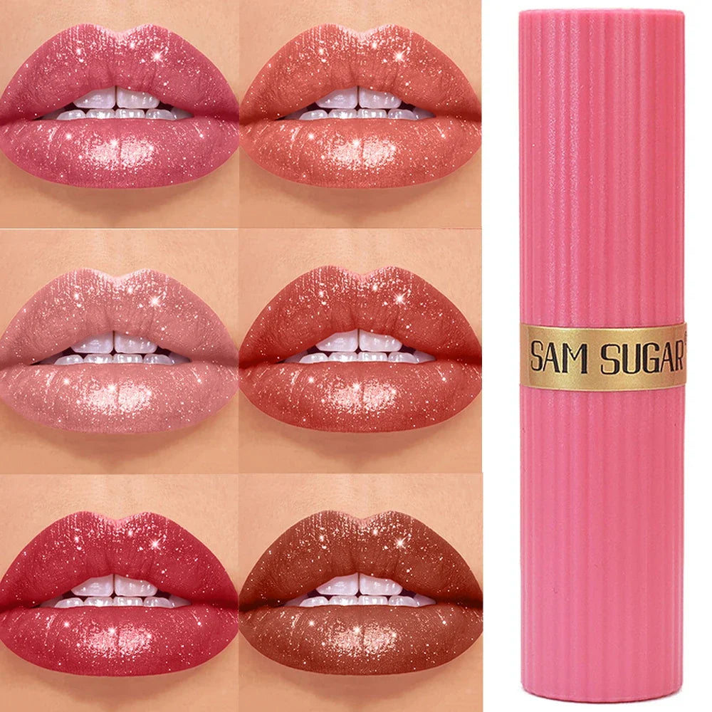 Chocolate Brown Luxurious Metallic Glitter Lipstick Long-Lasting Waterproof Non-Fade Shimmery Pearl Sparkling Lip Gloss Makeup