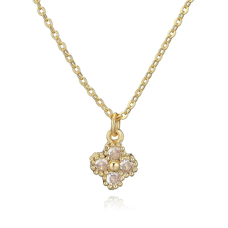 Plated Brass Cubic Zirconia Bijoux Flower‑Shaped Women Necklace Dainty Collarbone Chain Jewelry Gift