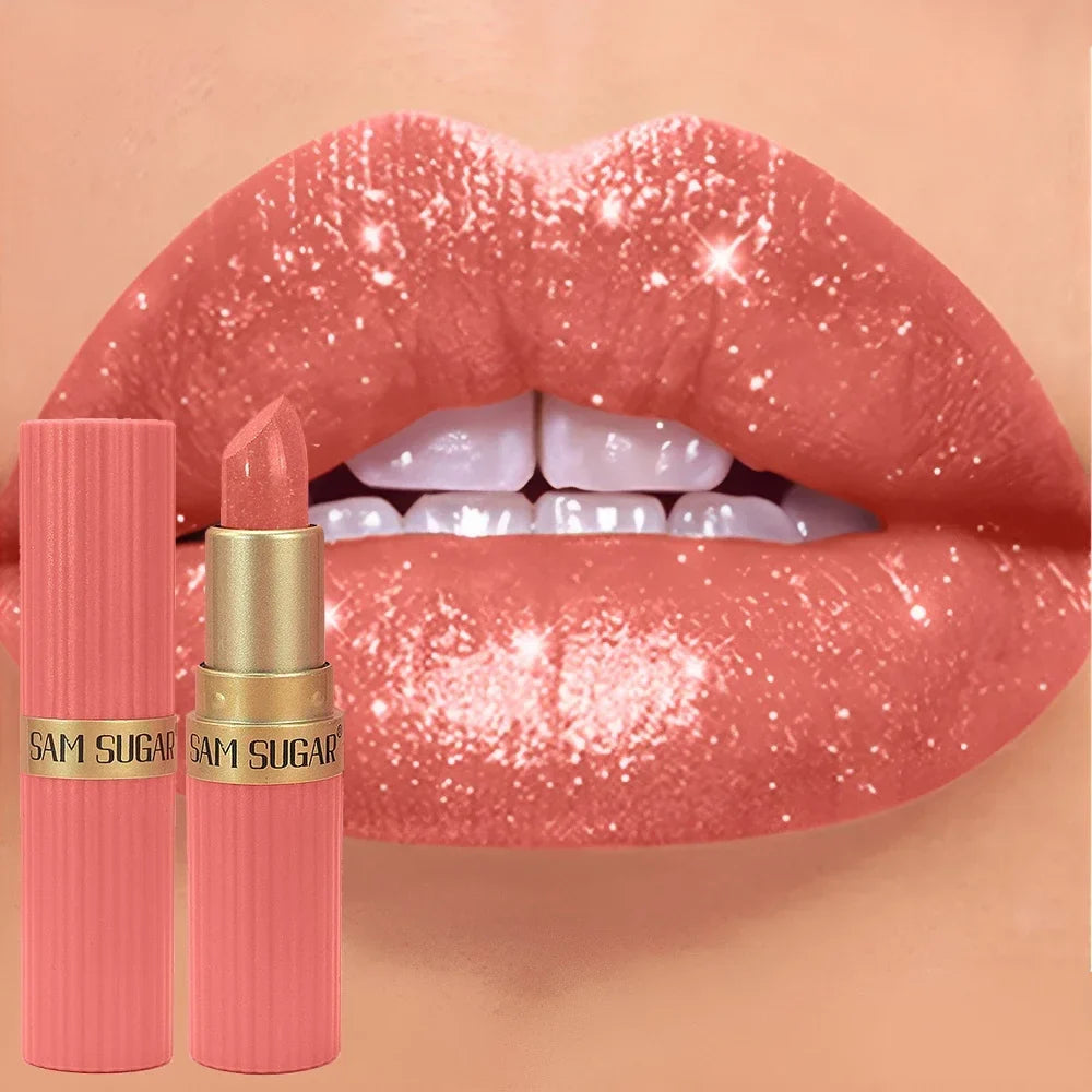 Chocolate Brown Luxurious Metallic Glitter Lipstick Long-Lasting Waterproof Non-Fade Shimmery Pearl Sparkling Lip Gloss Makeup