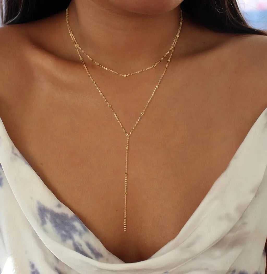 Stainless Steel Lariat Necklace Gold Plated Dainty Long Necklace Laryered Necklaces
