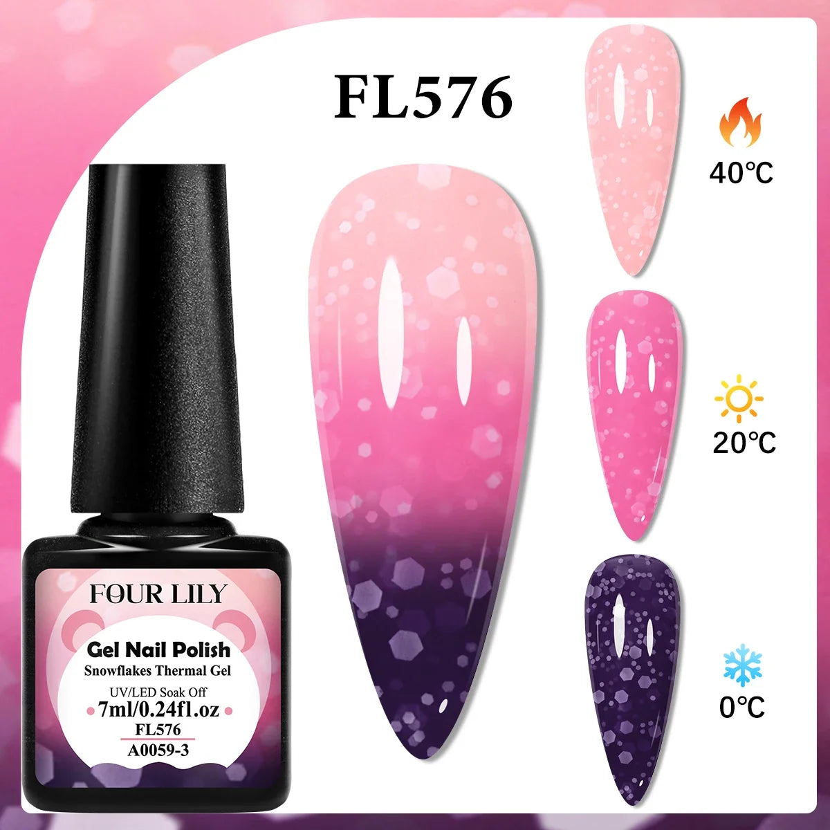 FOUR LILY 7ml Thermal Nail Gel Polish 3 Colors Changing Semi Permanent Soak Off UV/LED Nail Supplies Gel for Manicure Design