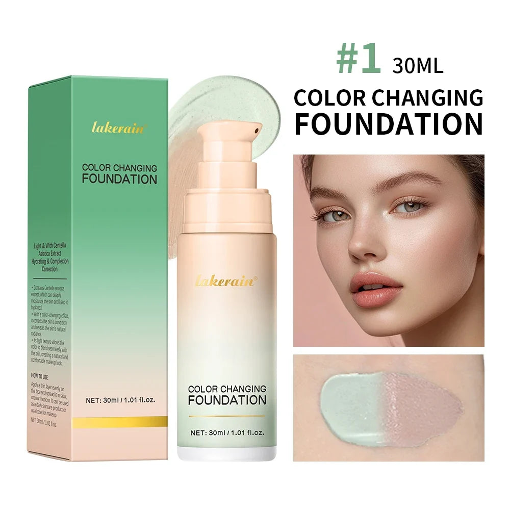 Color Changing Foundation 4 in 1 Moisturizing SPF 30+ Hydrating Color Longwearing Waterproof Travel Coverage Makeup Base