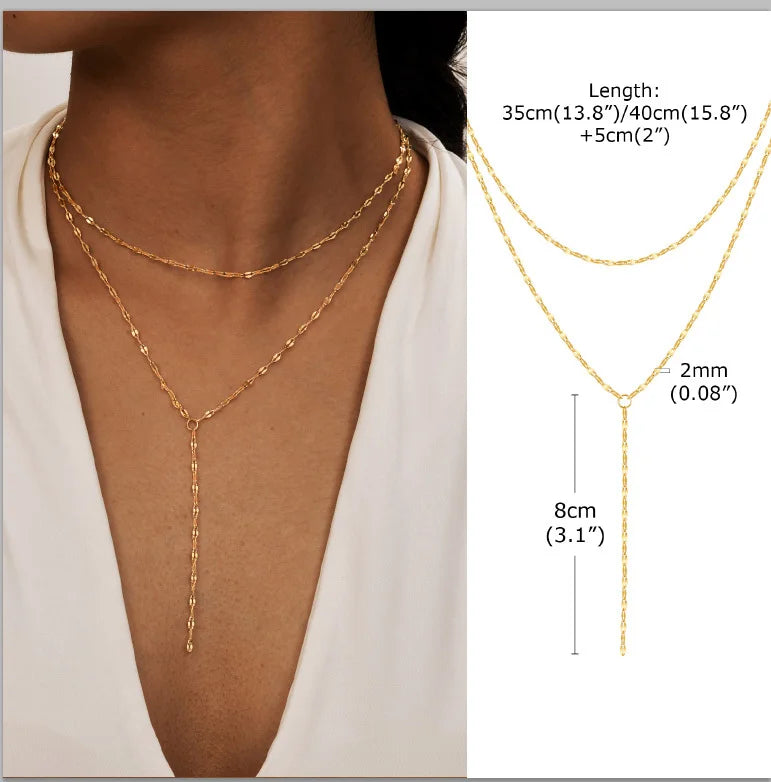 Stainless Steel Lariat Necklace Gold Plated Dainty Long Necklace Laryered Necklaces