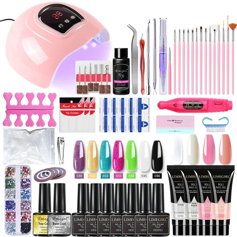 Limegirl Nail Set Nail Gel Tools Kit 54W Nail Lamp 18/12/7 Colors UV Gel Nail Polish Kit Contains Nail Drill Machine Nail Kit