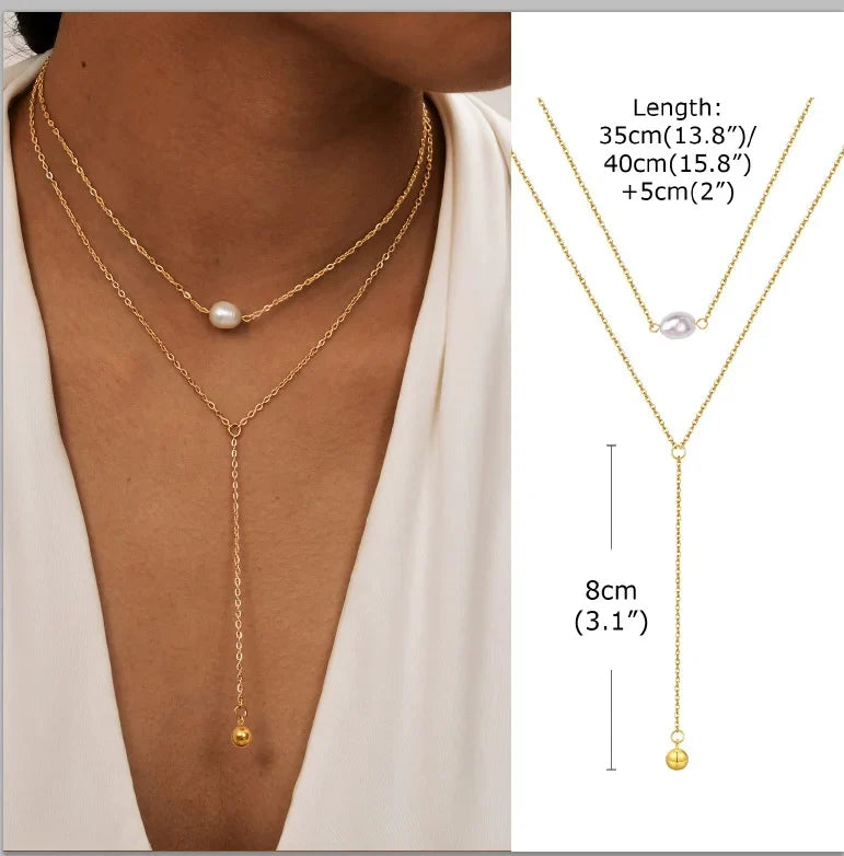 Stainless Steel Lariat Necklace Gold Plated Dainty Long Necklace Laryered Necklaces