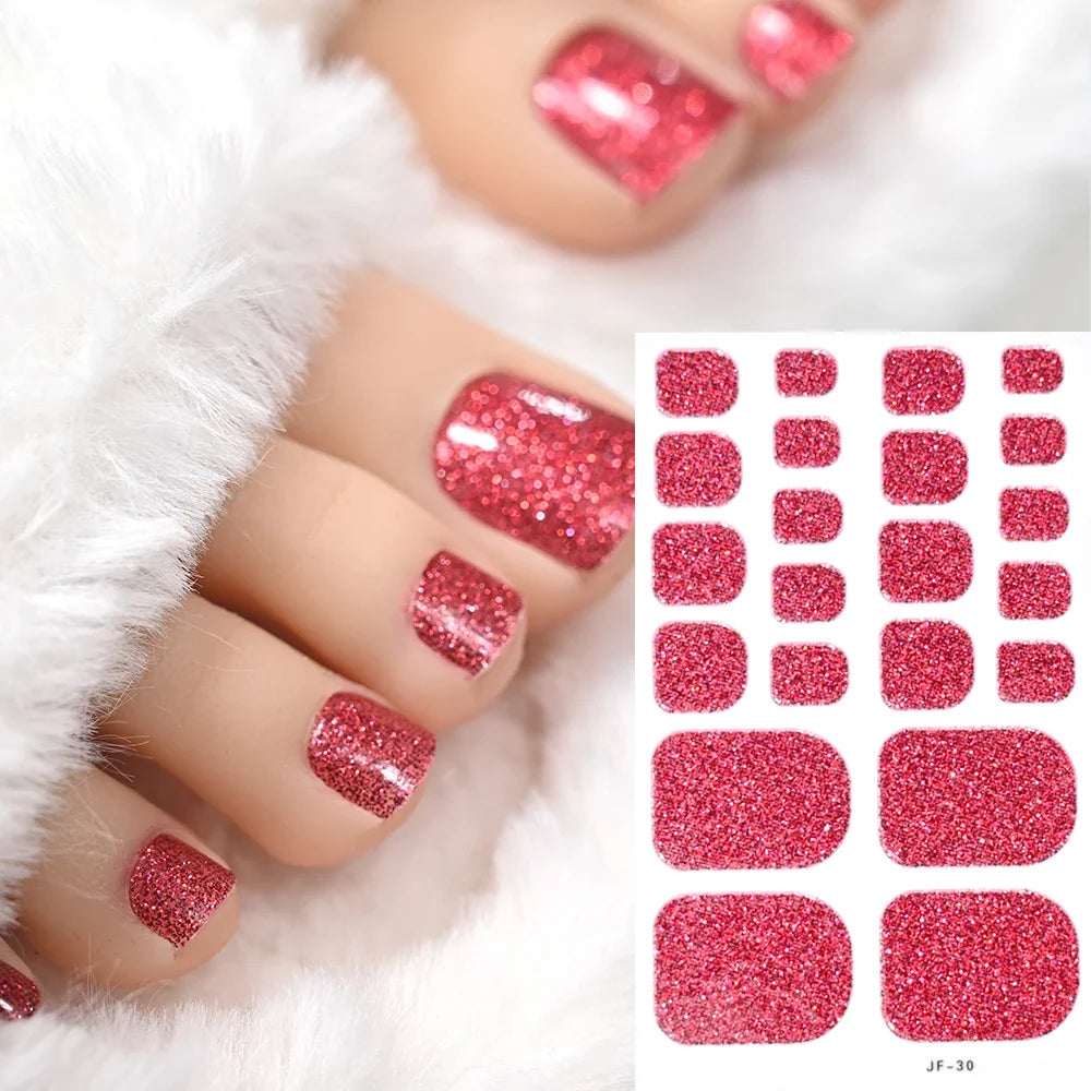 1pcs 22tips Gradient Glitter Full Toe Nail Wraps 3D Shiny Omber Pink/Purple/blue Toe Nail Polish Stickers Baking Free Toe Strips