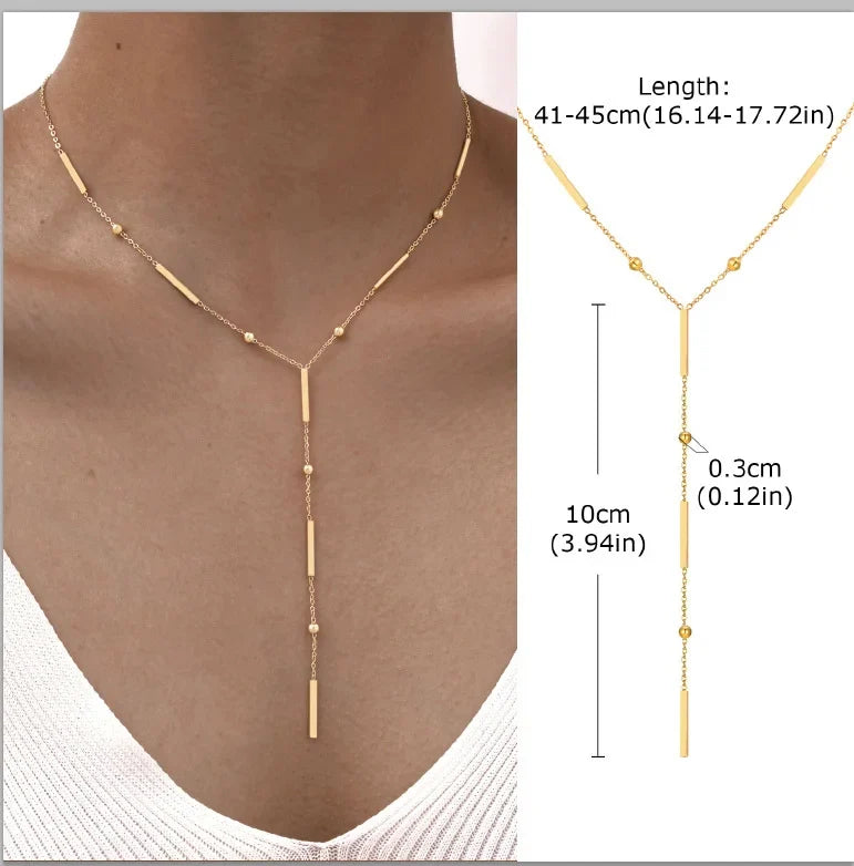 Stainless Steel Lariat Necklace Gold Plated Dainty Long Necklace Laryered Necklaces