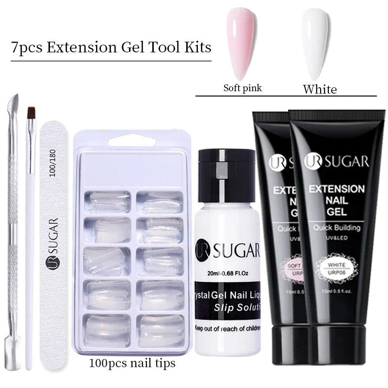 UR SUGAR 15ml Extension Gel Nail Polish Bright Nude White Clear Semi Permanent UV Hard Gel Nails Finger Prolong Gel Varnish Set