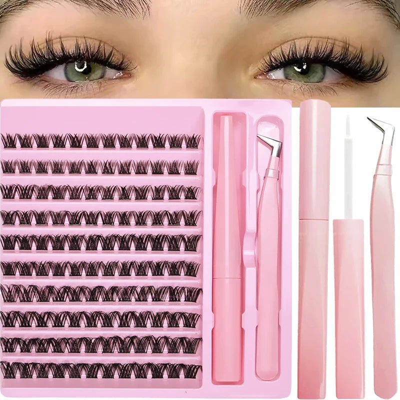 Individual Lash Clusters Kit Wispy Curl False Eyelashes Complete Extension Set