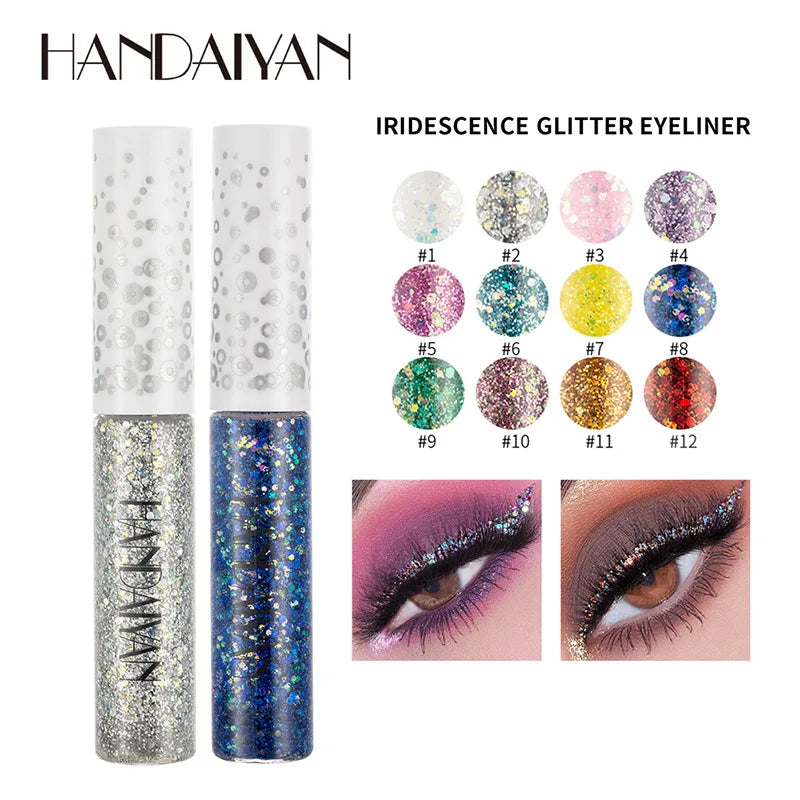 12 Colors Shiny Eye Liners Cosmetics For Women Pigment Silver Rose Gold Color Glitter Liquid Eyeliner Metallic Colorful Makeup