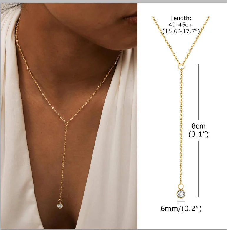 Stainless Steel Lariat Necklace Gold Plated Dainty Long Necklace Laryered Necklaces